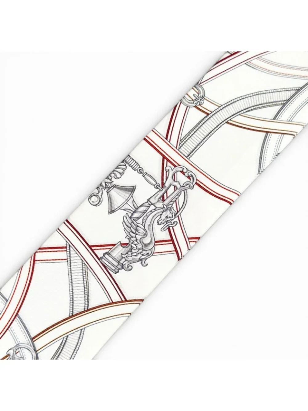 Hermes Twilly Legendary Harness Silk 100% Scarf White Red